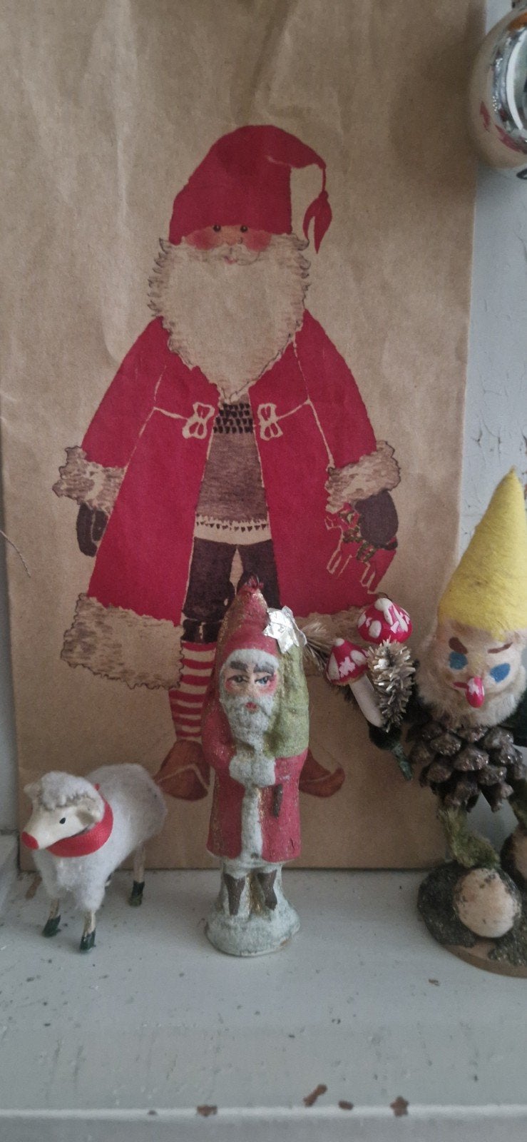 klein papier machee kerstmannetje~oude kerst, Ophalen of Verzenden, Gebruikt