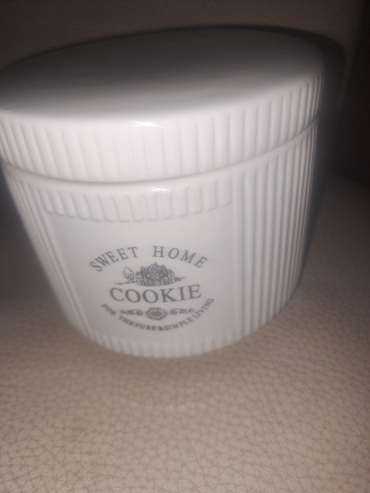 Witte voorraadpot 'Sweet Home Cookie' met deksel, Gebruikt, Ophalen of Verzenden, Voorraadpot, Steen/keramiek