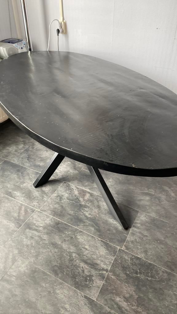 Mango houten eettafel met metalen, Ophalen, Gebruikt, 100 tot 150 cm, 200 cm of meer