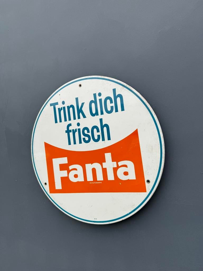 Vintage Fanta Reclamebord - 'Trink dich frisch', Reclamebord, Gebruikt, ., Ophalen of Verzenden