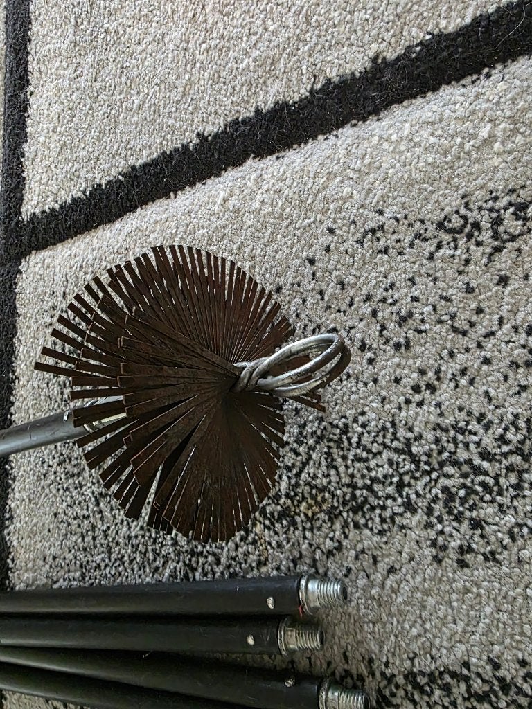 VEEGSET MET IJZERENKOP 12CM Ø EN 5 VERLENGSTOKKEN 1.40CM, Ophalen, Gebruikt, Vrijstaand, Overige soorten