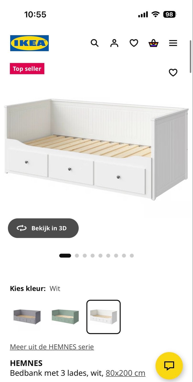 IKEA HEMNES Bedbank - Wit (gedemonteerd), Ophalen, Gebruikt, Eenpersoons, Wit
