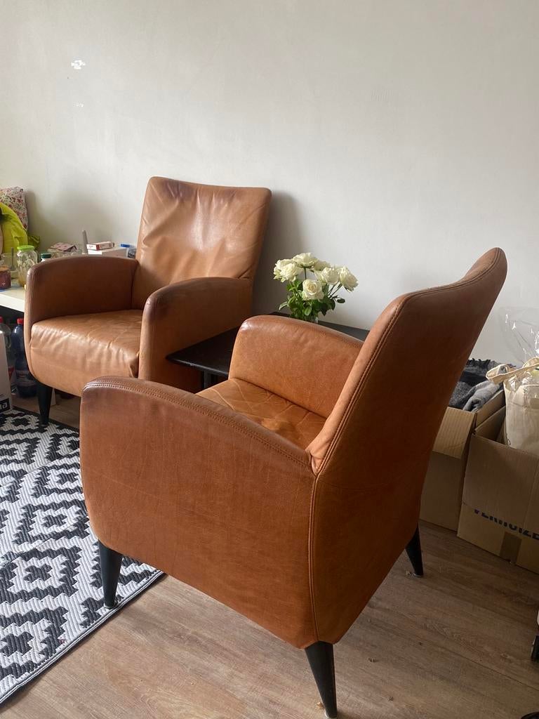 comfortabele leren fauteuils, Huis en Inrichting, Fauteuils, Ophalen of Verzenden, Leer, 50 tot 75 cm