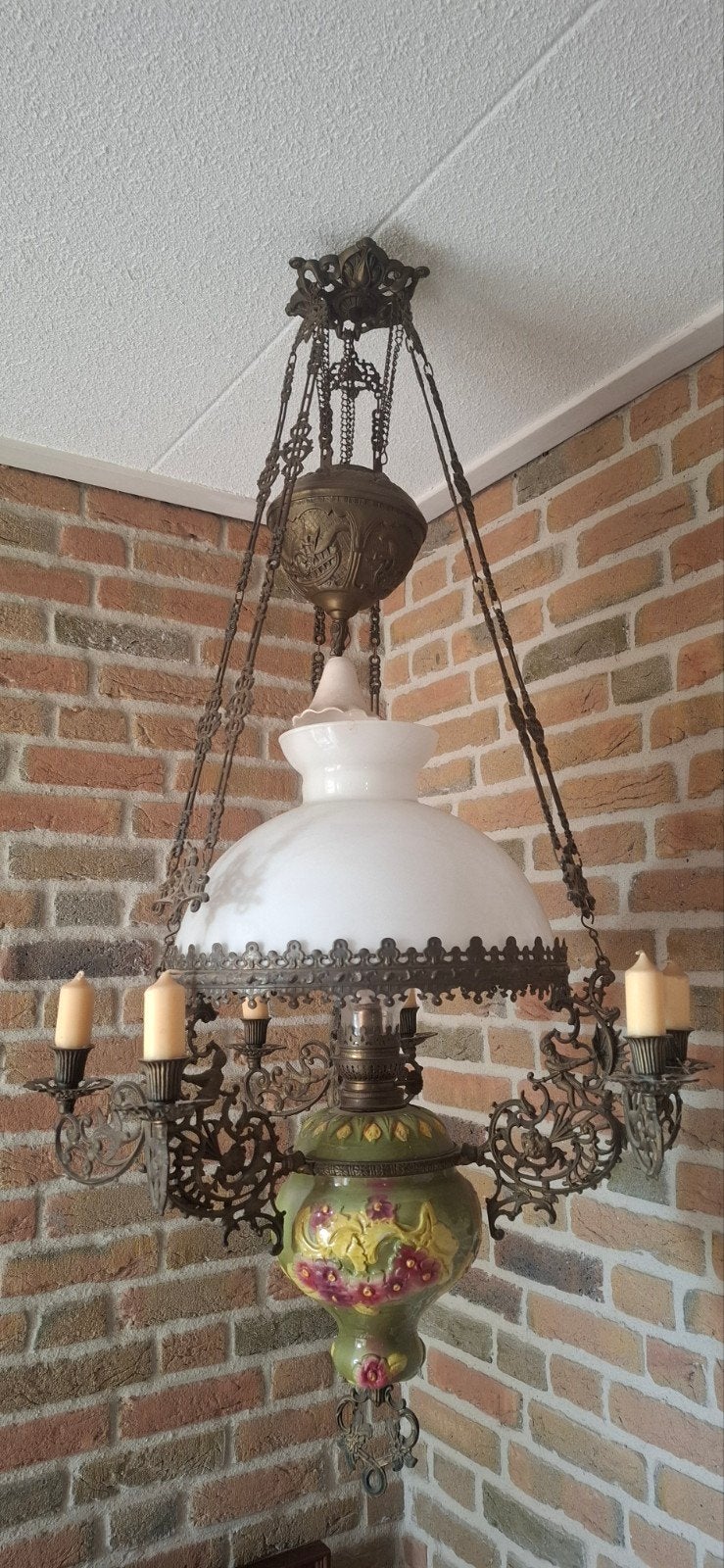 Antieke Hanglamp met Olie-look en Kaarshouders, Ophalen