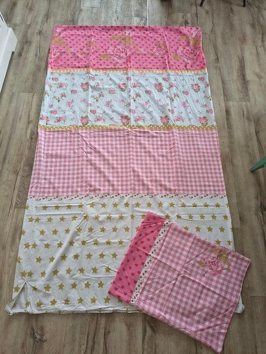 Mooi wit goud roze eenpersoons dekbedovertrek met sterren., Gebruikt, Meisje, Onb, Ophalen of Verzenden