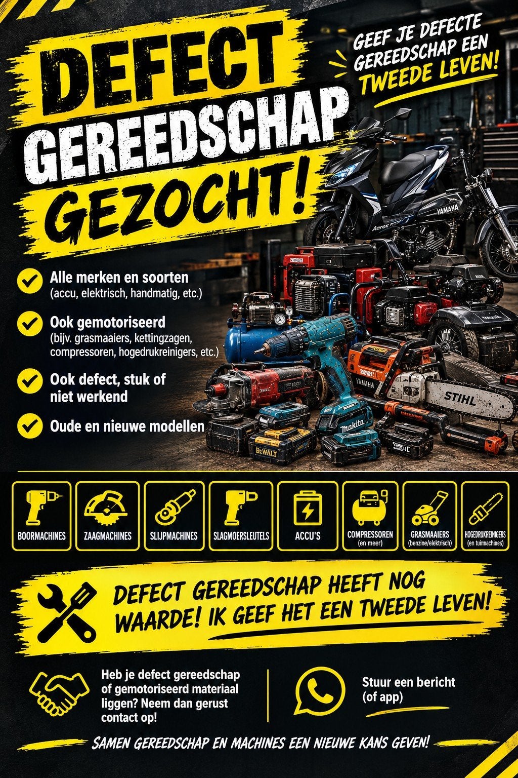 Defect gereedschap gezocht – ook gemotoriseerde machines!, Ophalen, Gebruikt, Overige typen