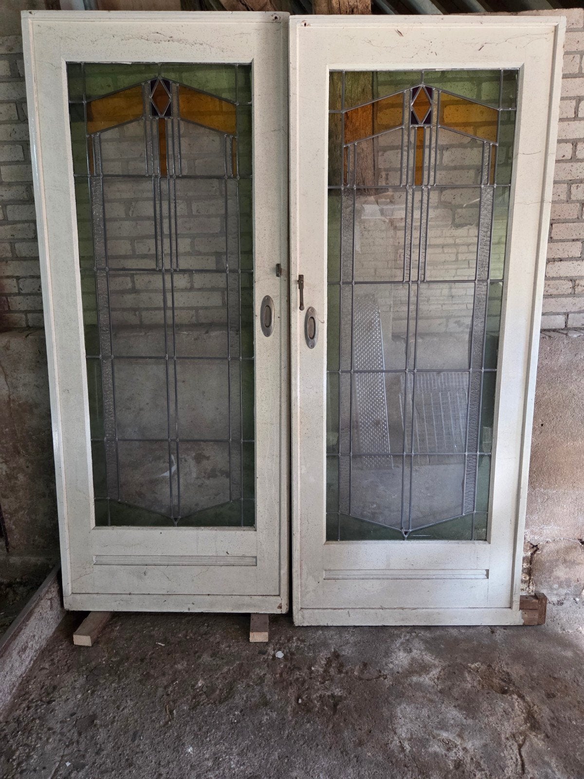 Glas en lood schuifdeuren /ensuite, Doe-het-zelf en Verbouw, Ophalen, Gebruikt, Hout, Overige typen