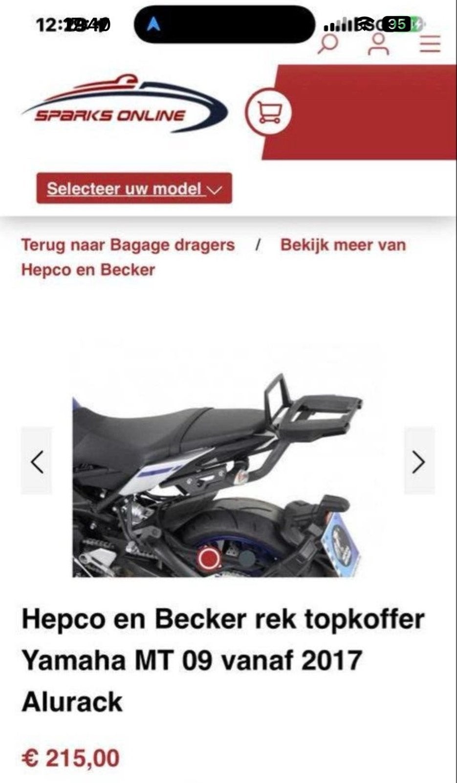 Hepco & Becker topkoffer rek Yamaha MT09 (2017-2020), Motoren, Ophalen of Verzenden, Zo goed als nieuw