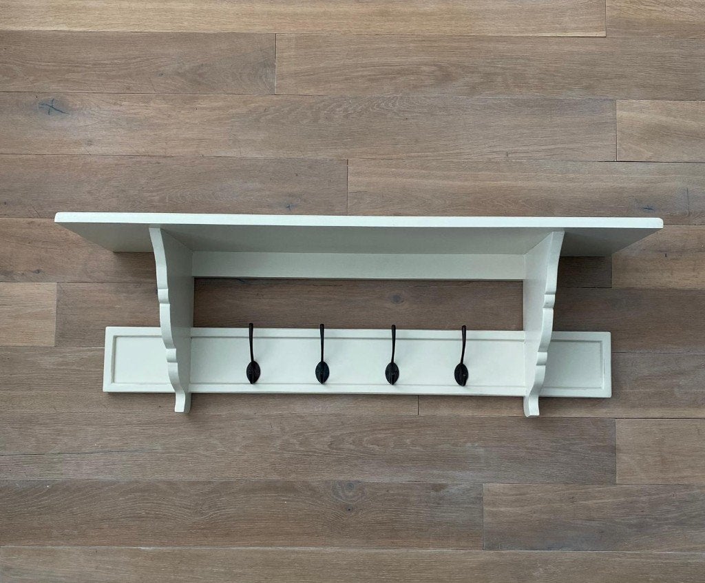 Landelijke Witte Wandkapstok met Hoedenplank – 100 cm, Huis en Inrichting, Wandhanger, Ophalen of Verzenden, Zo goed als nieuw