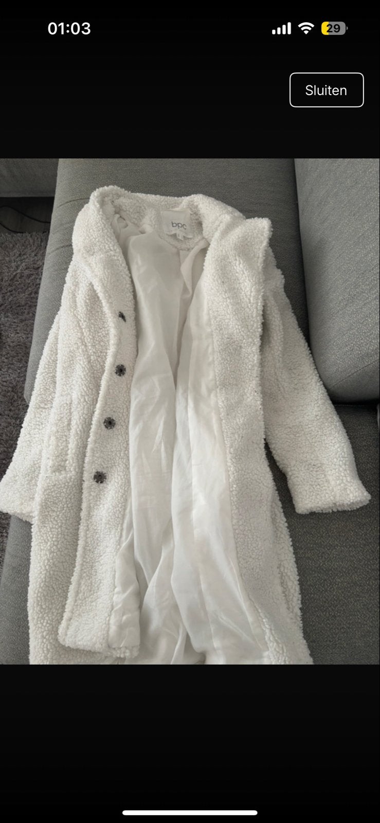 Witte teddy jas Bonprix maat 36, Kleding | Dames, Jassen | Winter, Ophalen of Verzenden, Zo goed als nieuw, Maat 36 (S), Wit