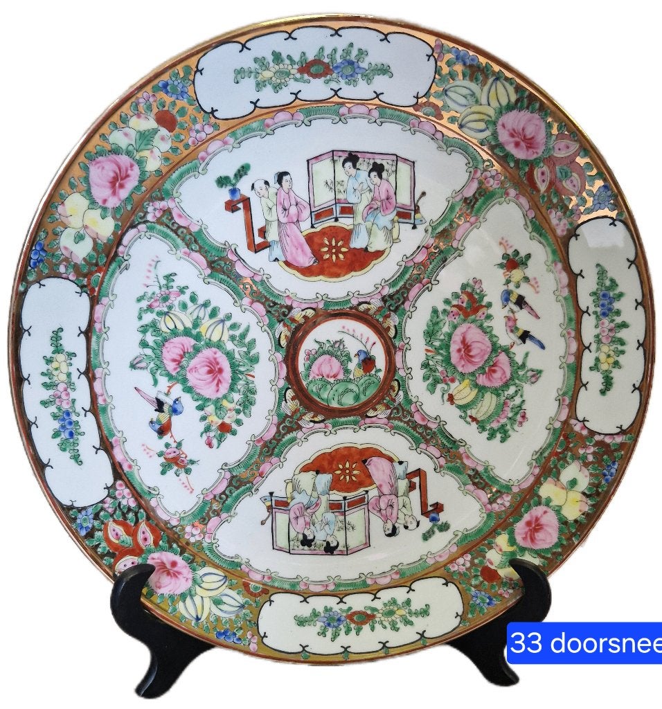 Oud handgeschilderd Chinees bord, Ophalen of Verzenden