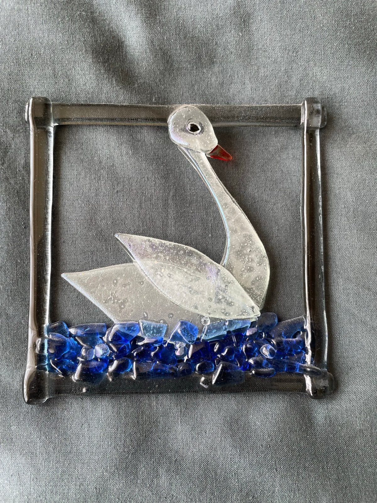 Glazen Zwaan in Frame - Handgemaakt Kunstobject, Ophalen of Verzenden