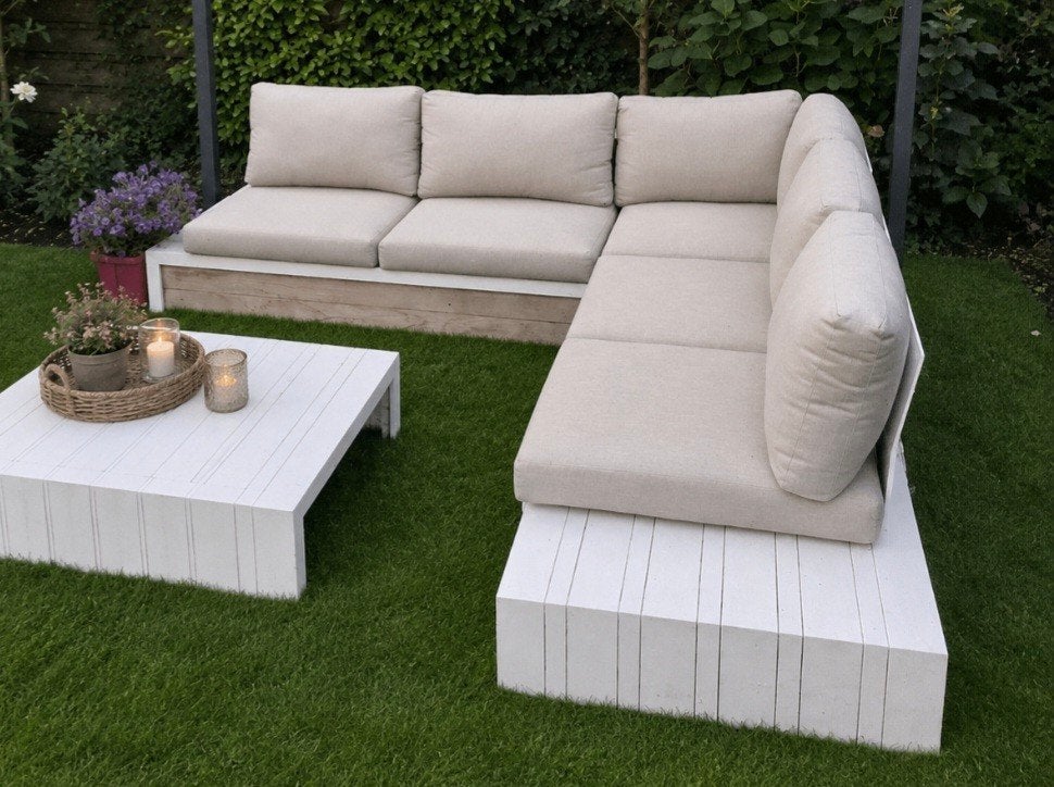 Prachtige loungeset aluminium en hout 248x248 cm, Meer dan 8 zitplaatsen, Aluminium, Ophalen of Verzenden, Zo goed als nieuw