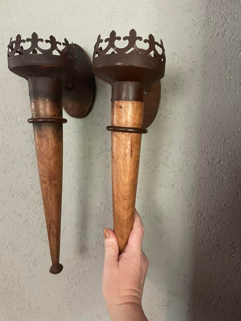 Twee wandkandelaars, Ophalen, Zo goed als nieuw, Hout, 25 tot 50 cm
