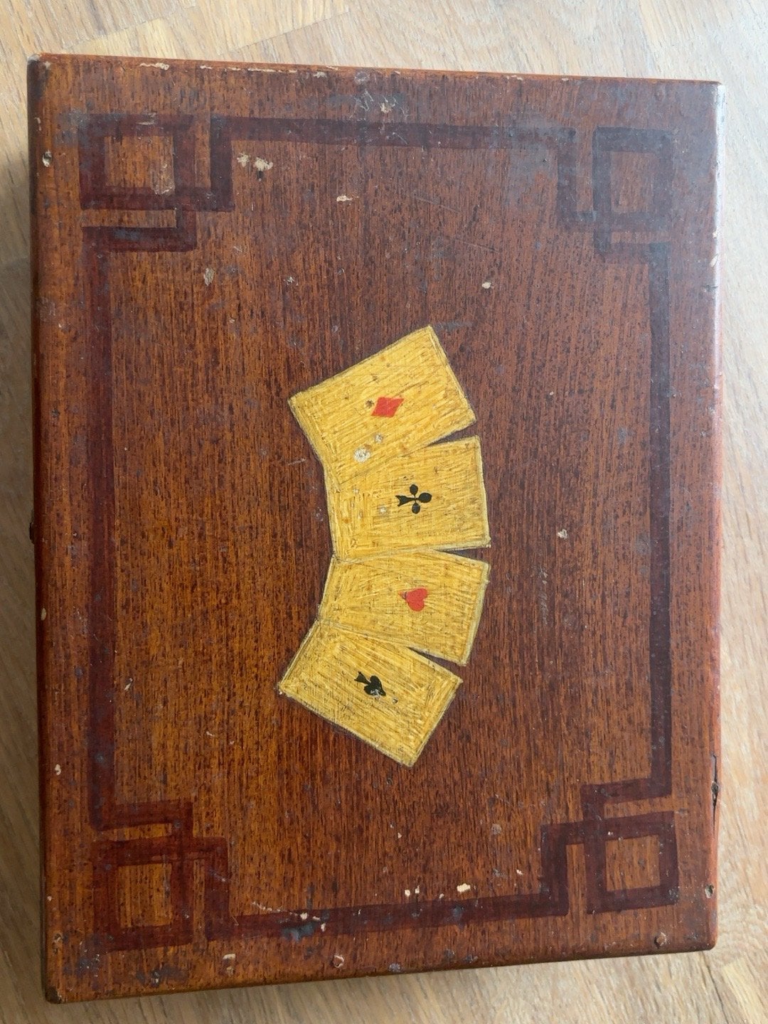 Vintage houten kaartspel/bordspel set in doos, Een of twee spelers, Ophalen, Gebruikt