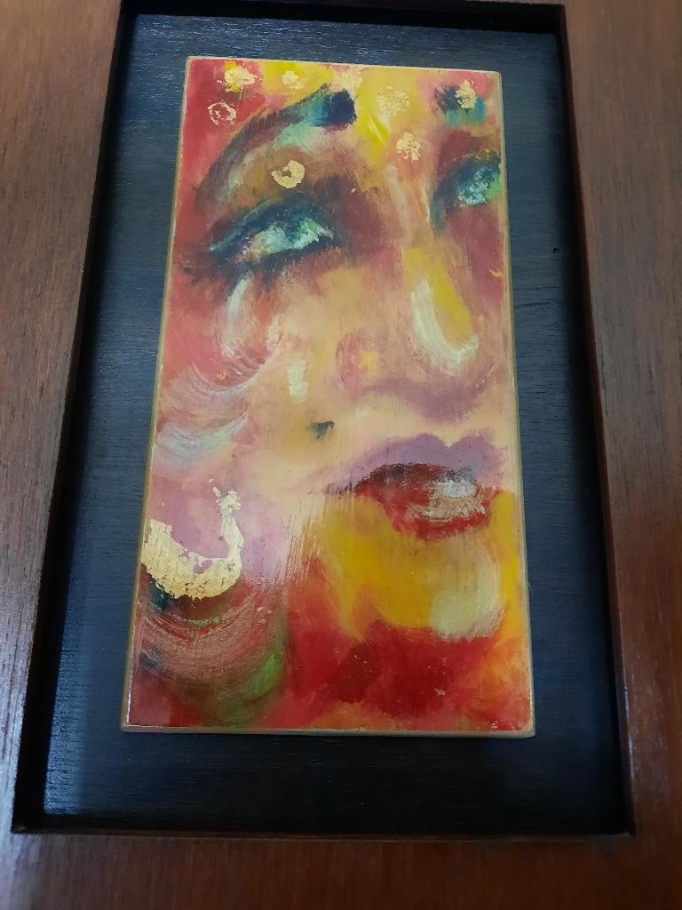 Acrylverf op keramiek ( Marlene Dietrich ), Antiek en Kunst, Ophalen of Verzenden
