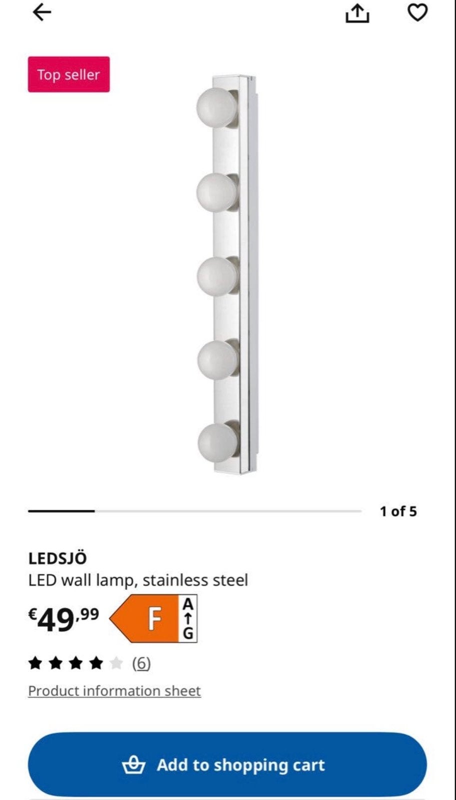 LEDSJÖ LED wandlamp, RVS, LED, IKEA, Nieuw, Overige fittingen