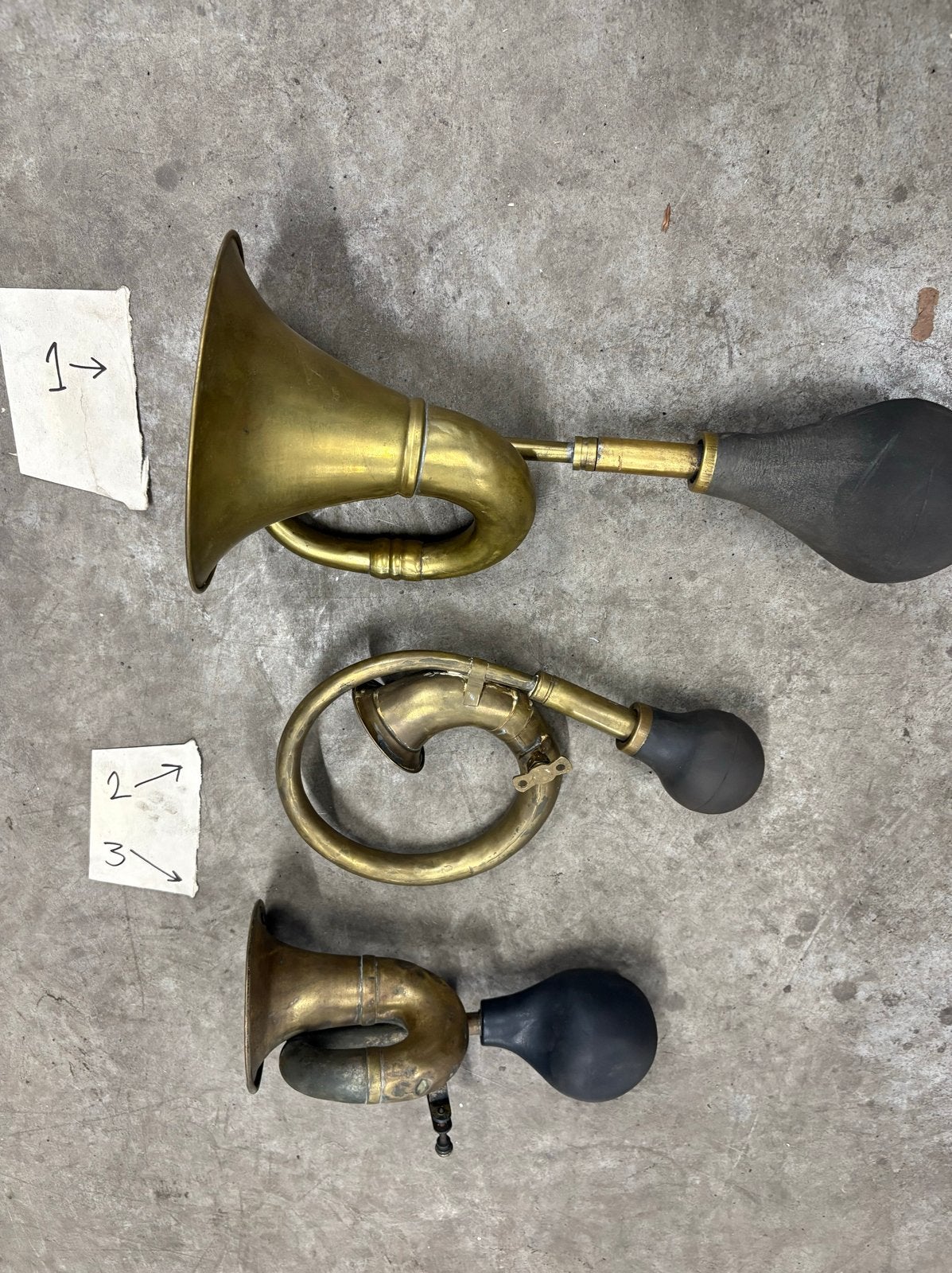 Set van 3 Antieke Messing Claxons voor Fiets/Auto/Motor, Ophalen