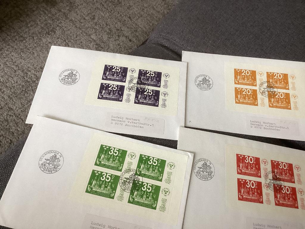 No1901 4fdc Stockholm 21-9-1974 blokken van 4 gelopen, Postzegels en Munten, Postzegels | Eerstedagenveloppen, Ophalen, Beschreven