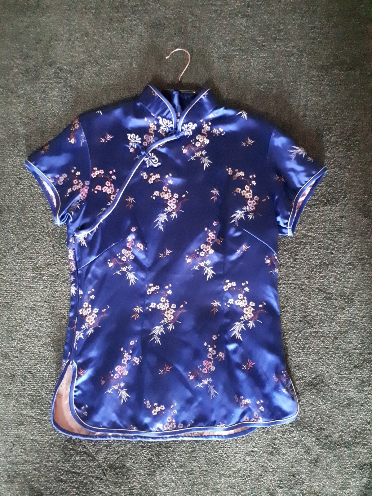Blauwe blouse met Aziatische bloemenprint maat 36, Ophalen of Verzenden, Gedragen, Maat 36 (S), Blauw