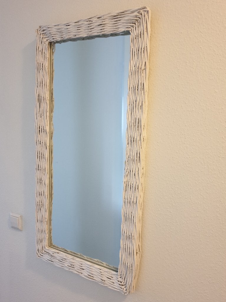 Wicker Rotan spiegel VidaXL 50x100cm wit riet *Nieuw in doos, Ophalen, 100 tot 150 cm, Nieuw, Rechthoekig