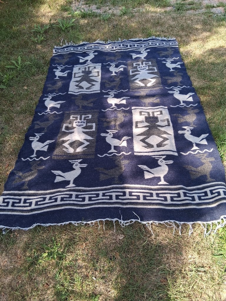 Vloerkleed met leuke print, Gebruikt, 100 tot 150 cm, Blauw, 200 cm of meer