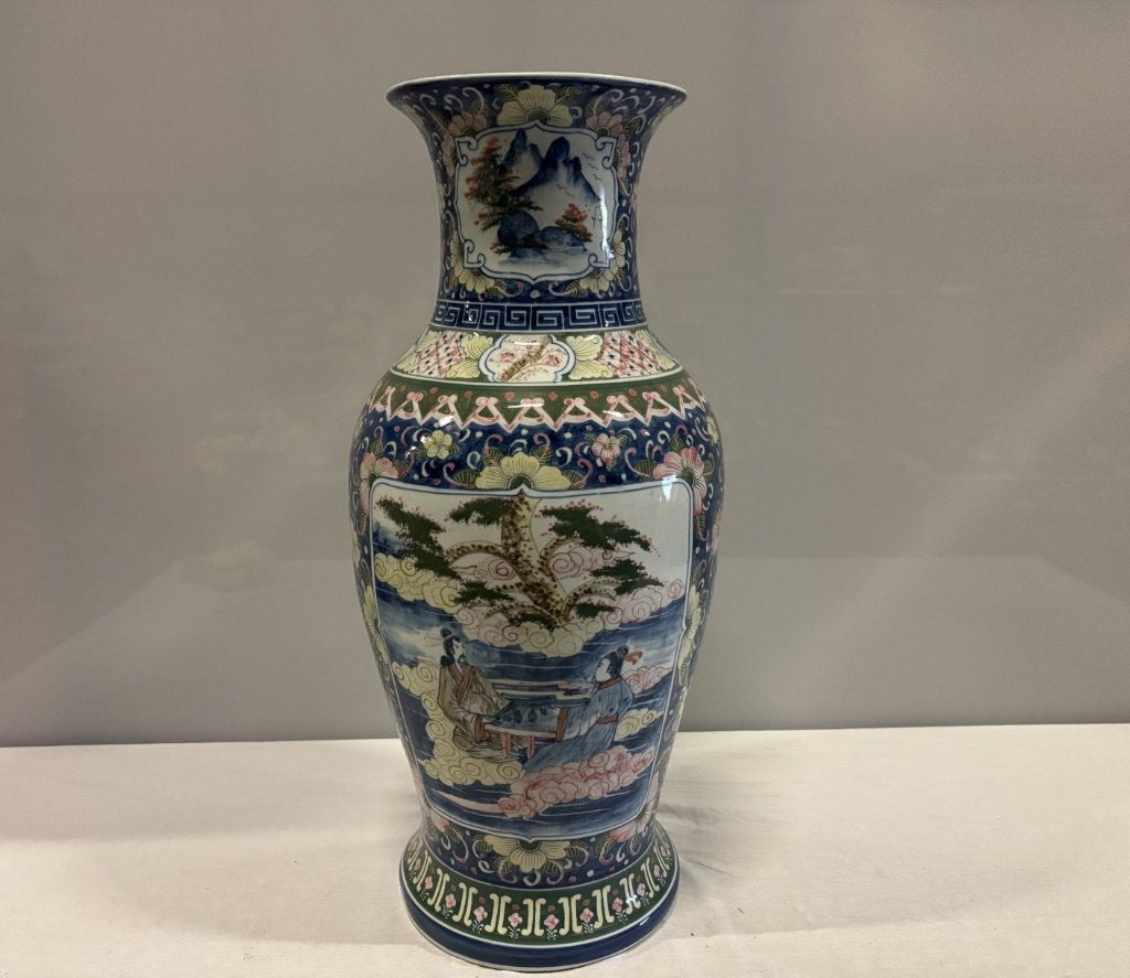 Grote porseleinen vaas Chinese stijl, blauw met figuren, Ophalen of Verzenden