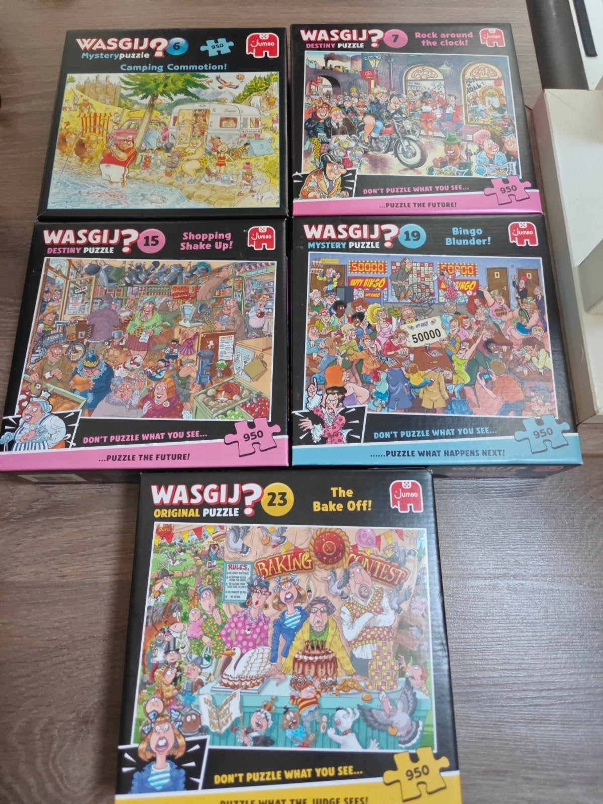 5x wasgij 950 st., Hobby en Vrije tijd, Denksport en Puzzels, Ophalen of Verzenden, 500 t/m 1500 stukjes, Zo goed als nieuw, Legpuzzel