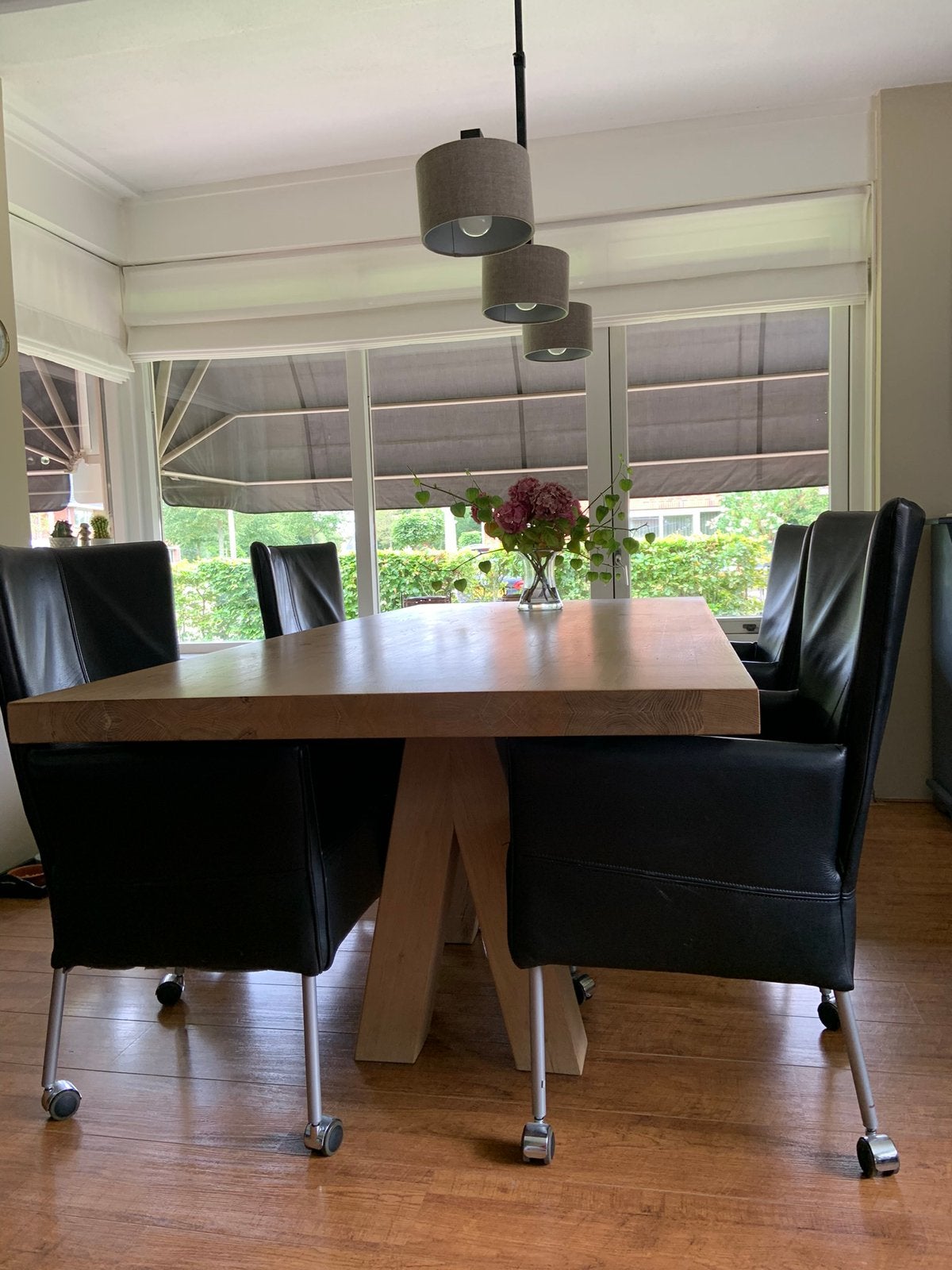 4 lederen eetkamerstoelen zwart, Ophalen, Gebruikt, Zwart, Leer