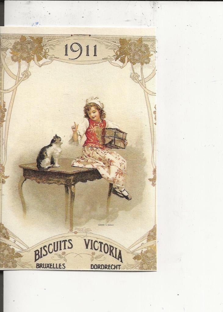 Dordrecht Victoria Biscuits meisje met poes 1911, Ophalen of Verzenden, Voor 1920, Ongelopen, Zuid-Holland