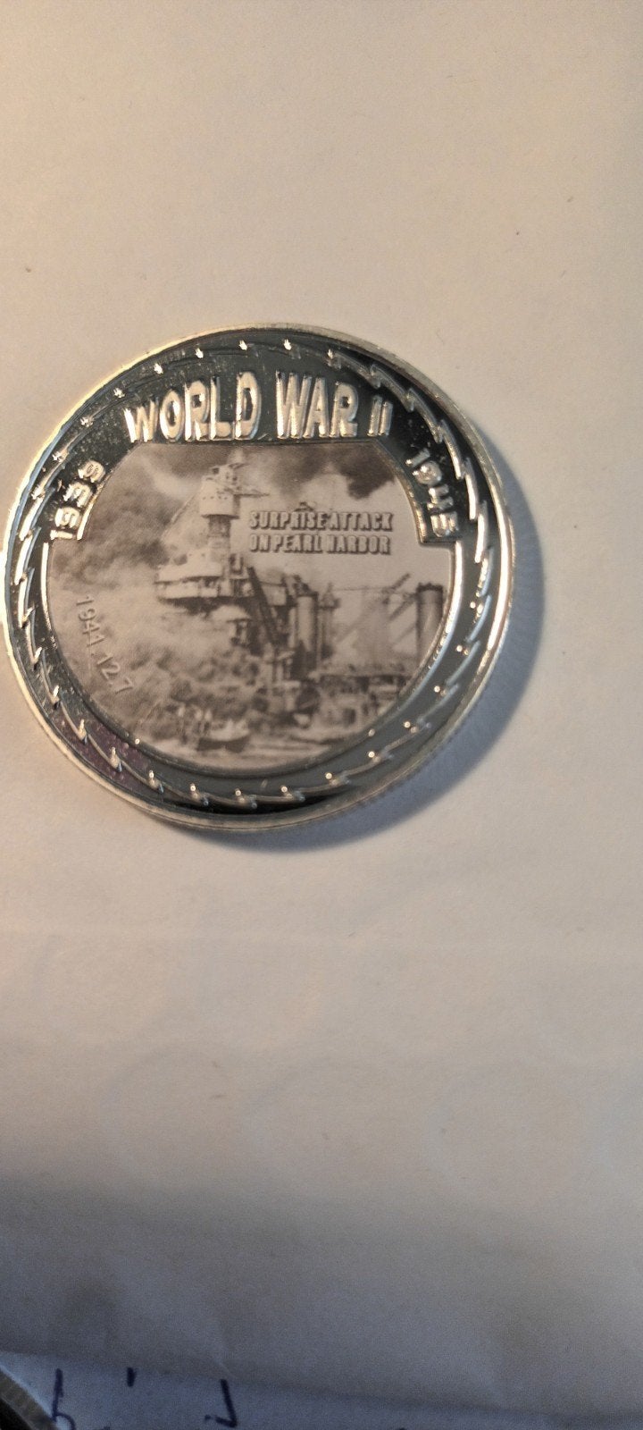 Herdenkingsmunt WOII Pearl Harbor & Winston Churchill, Ophalen of Verzenden, Zilver, Buitenland