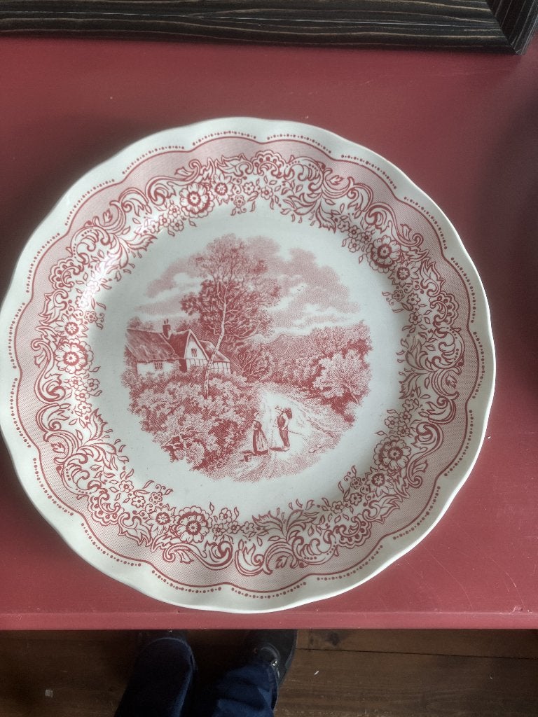 Vintage Italiaans bord van Nuova Fontebasso, rood-wit decor., Ophalen of Verzenden
