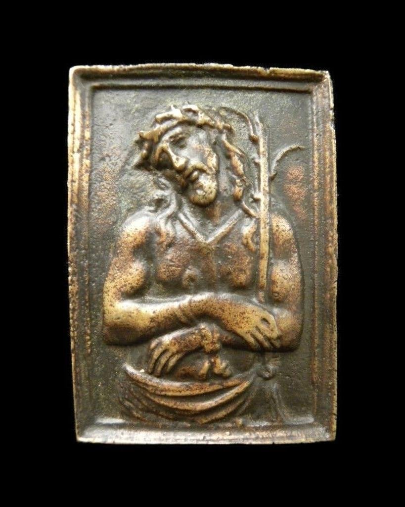 Antieke Franse  Katholieke kerk bronzen Icoon Plaquette, Antiek en Kunst, Antiek | Religie, Ophalen of Verzenden