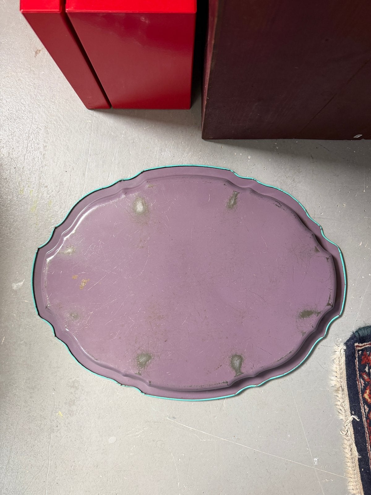 Brocante metalen dienblad, vintage serving plate, Gebruikt, I, Ophalen of Verzenden, Met afbeelding/tekst