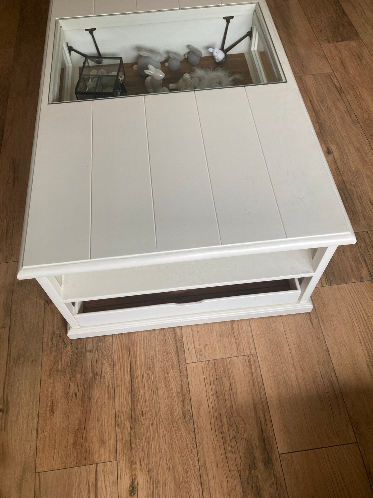 Salontafel met vitrine, lades en opbergvakken en diebladen, Ophalen, Gebruikt, 100 tot 150 cm, 50 tot 100 cm