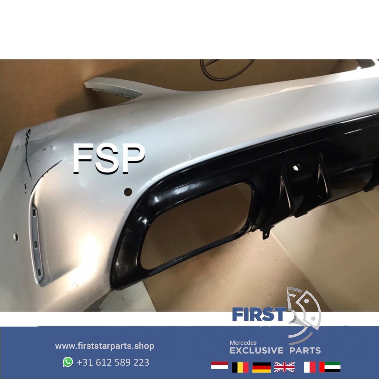 W205 C63 AMG FACELIFT ACHTERBUMPER + DIFFUSER GRIJS ORIGINEE, -, -, Achter, Bumper