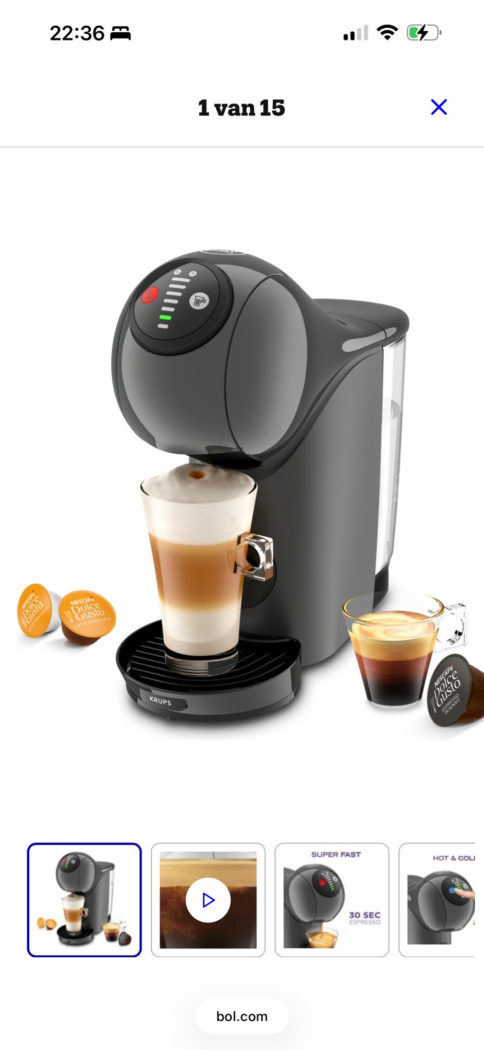 Krups NESCAFÉ Dolce Gusto Genio S KP243B Koffiezetapparaat, Ophalen, 2 tot 4 kopjes, Koffiepads en cups, Afneembaar waterreservoir