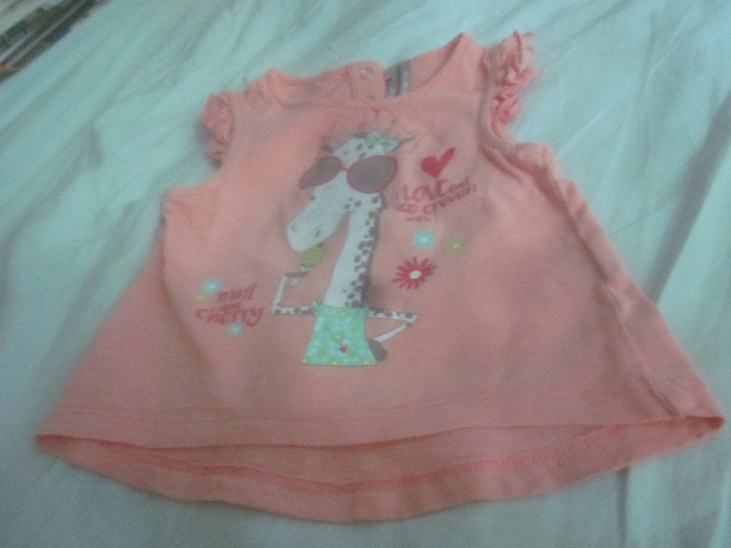 Nw zalm ea topje Giraf met zonnebril die een ijsje eet 68/74, Meisje, Nieuw, Ophalen of Verzenden, Shirtje of Longsleeve