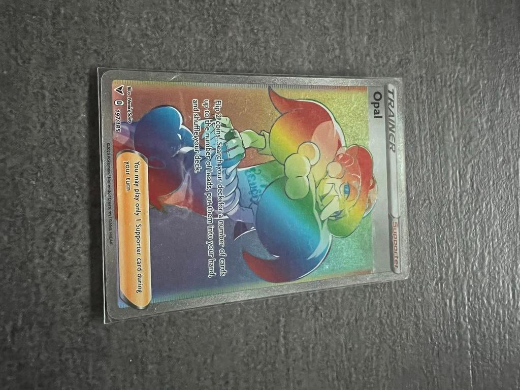 Opal Trainer Full Art Rainbow Rare Pokémon Kaart 197/185, Ophalen, Zo goed als nieuw, Losse kaart, Foil