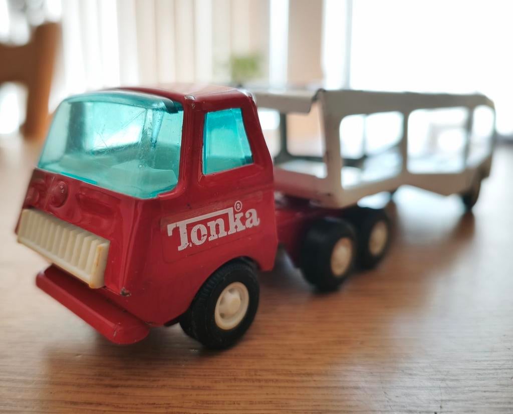 Vintage Tonka autotransporter - Rood/Wit, Ophalen of Verzenden, Gebruikt
