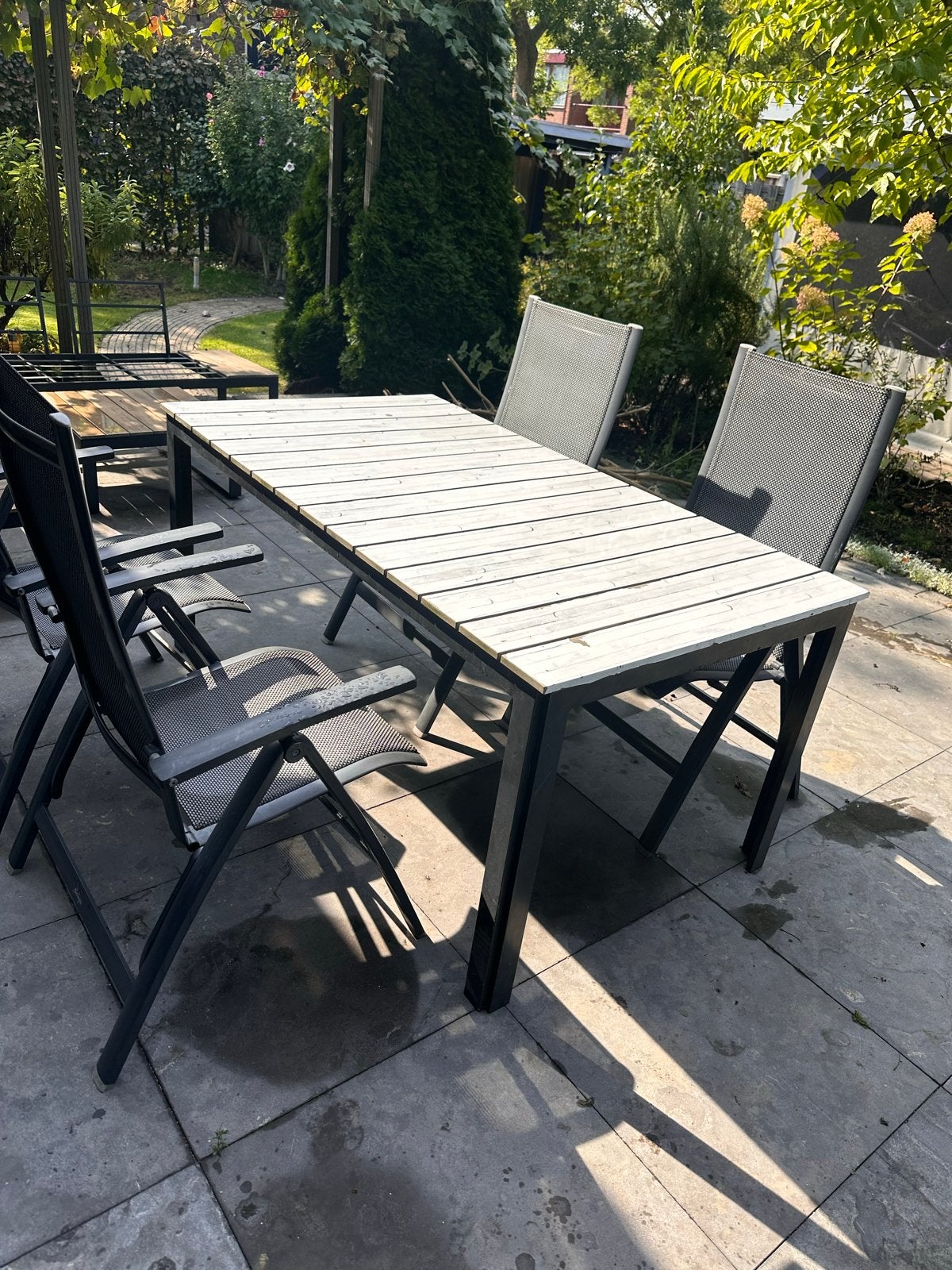 Tuintafel met 4 inklapbare stoelen, Ophalen, 4 zitplaatsen, Gebruikt, Eettafel