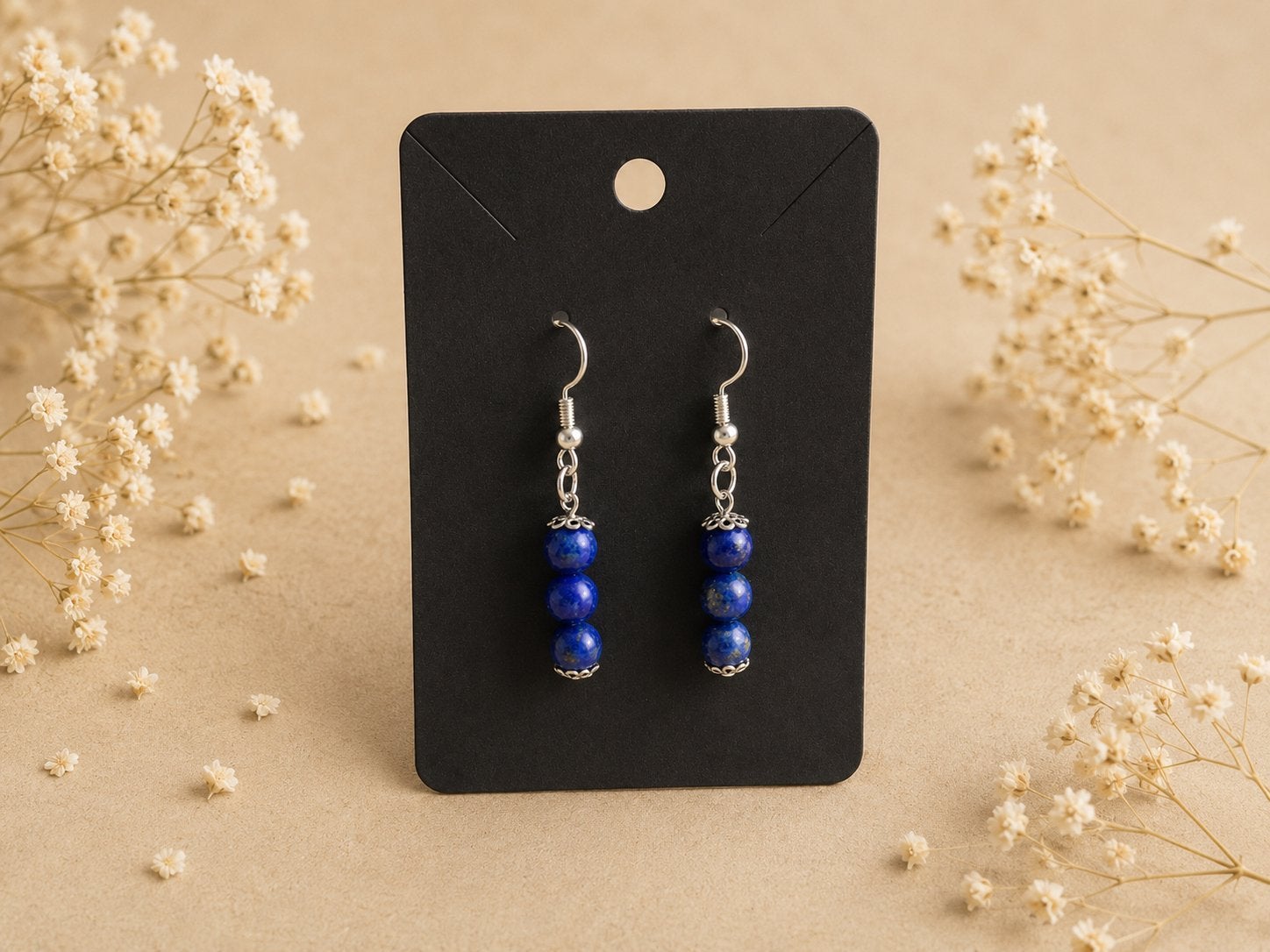 Oorbellen Lapis Lazuli 6mm kogel, Overige materialen, Hangers, Blauw, Nieuw