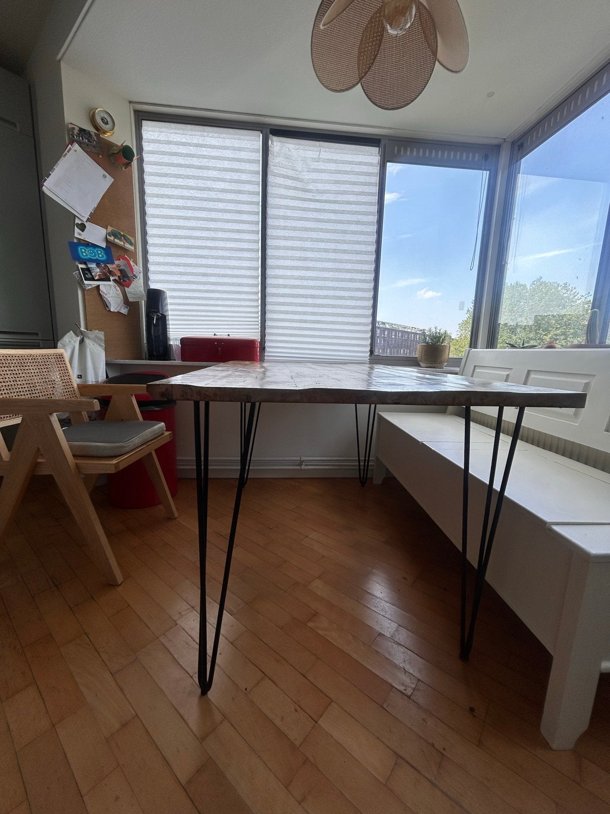 Robuuste eettafel met haarspeldpoten (140x90 cm), Huis en Inrichting, Tafels | Eettafels, Ophalen, Gebruikt, 100 tot 150 cm, 50 tot 100 cm