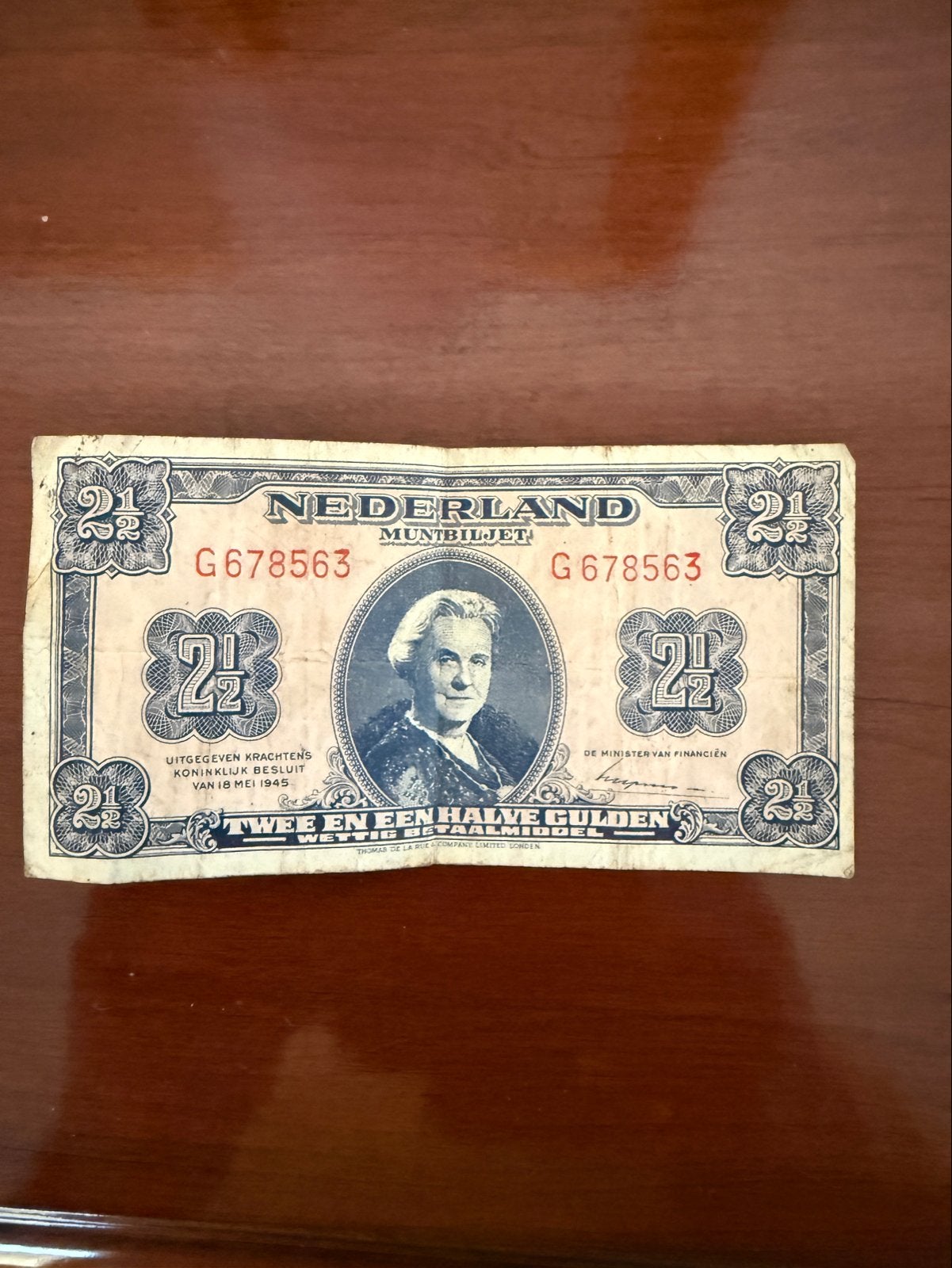 Nederlands Muntbiljet 2½ Gulden 1945 zeldzame w serie, Ophalen of Verzenden, 2½ gulden, Los biljet