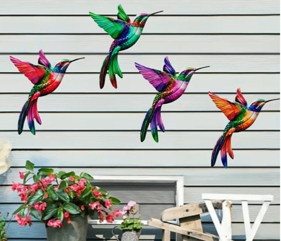 Muurdecoratie Kolibries metaal 4 stuks, Tuin en Terras, Ophalen of Verzenden, Nieuw