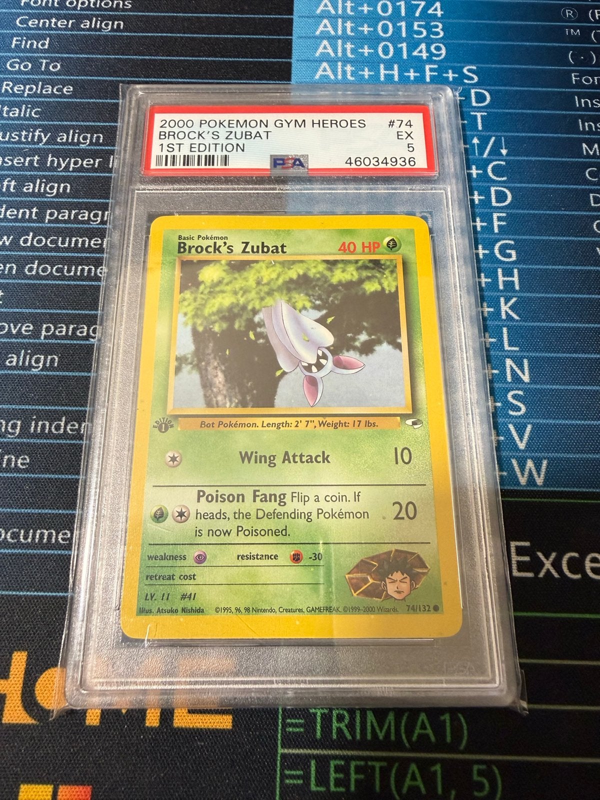 Brock's Zubat #74 PSA 6 EX - 2000 Pokemon Gym Heroes, Ophalen of Verzenden, Gebruikt, Losse kaart