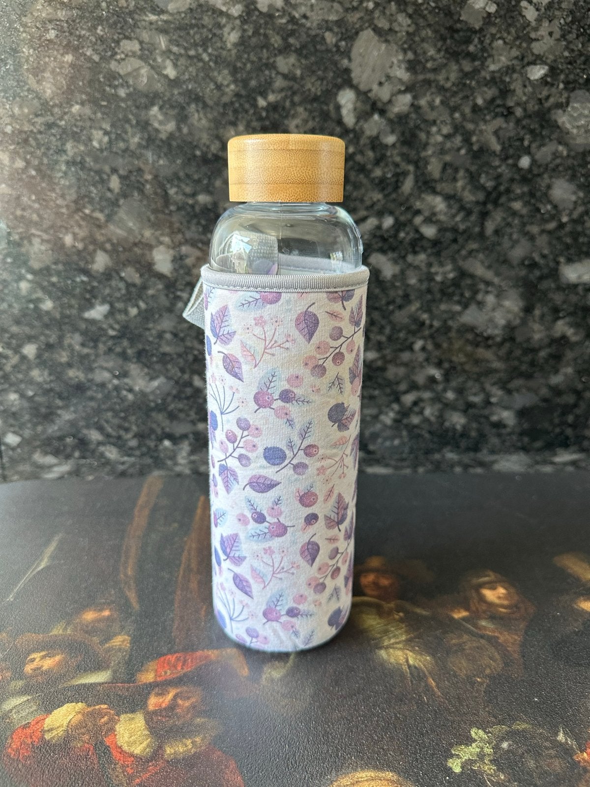 Waterdrop glazen fles met houten dop en hoes, Ophalen, Paars, Zo goed als nieuw, Overige merken