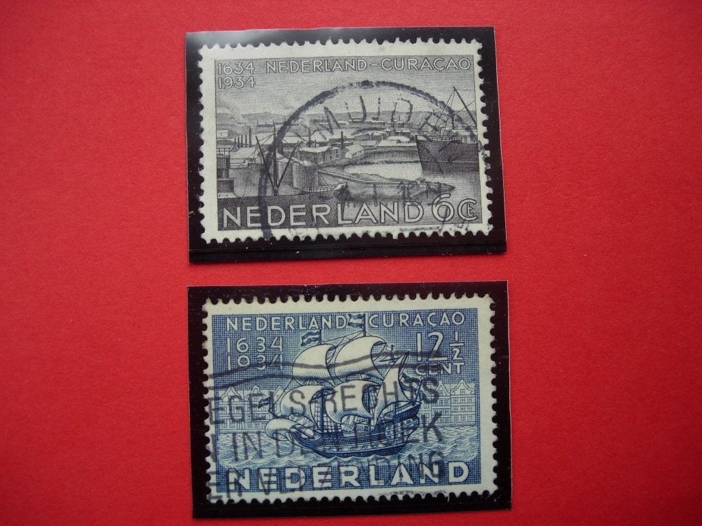 NL Nederland/Curaçao serie van 2 zegels 1934, Postzegels en Munten, Verzenden, T/m 1940, Gestempeld