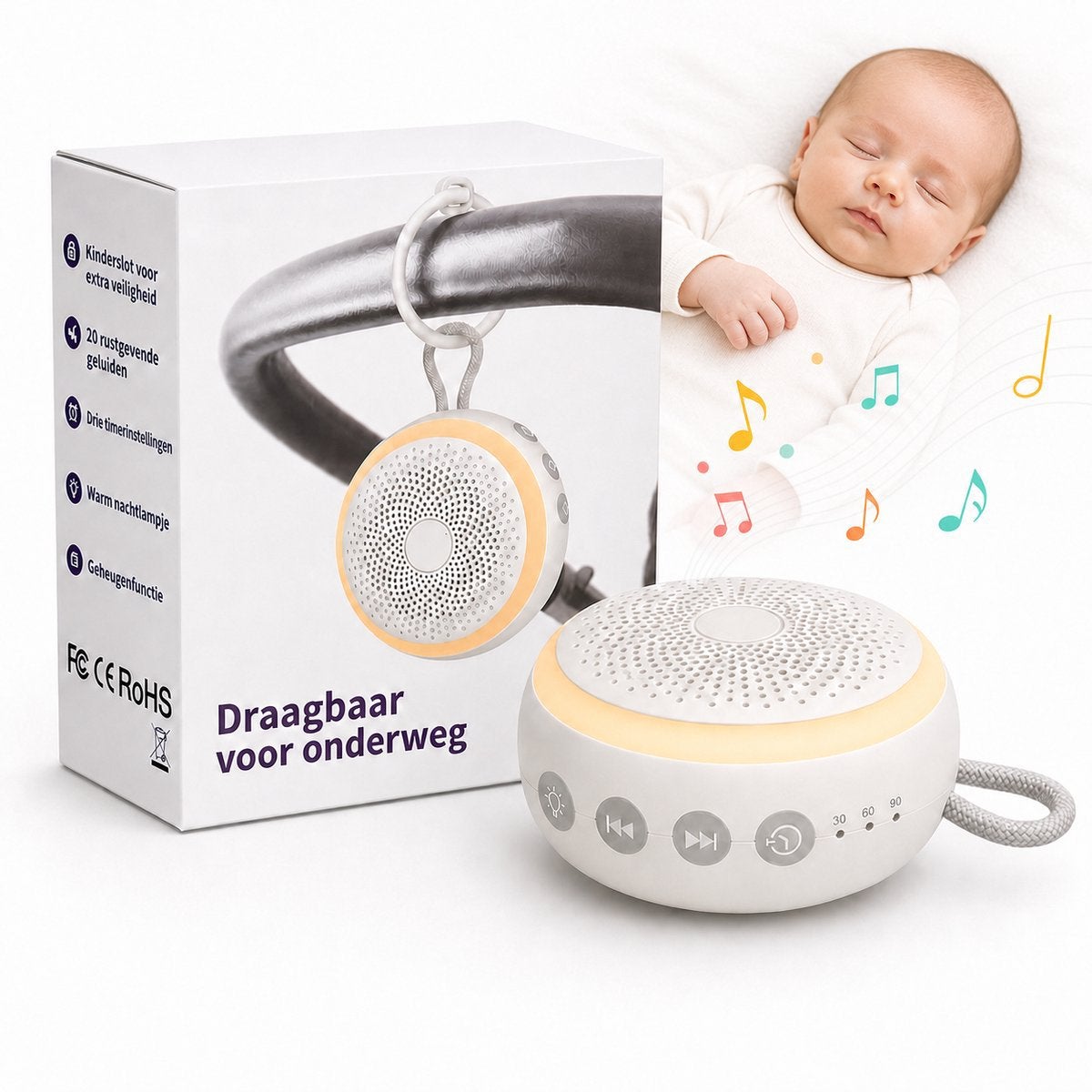 White Noise Machine Baby 20 Geluiden Nachtlampje, Kinderen en Baby's, Ophalen of Verzenden, Nieuw, 250 meter of meer