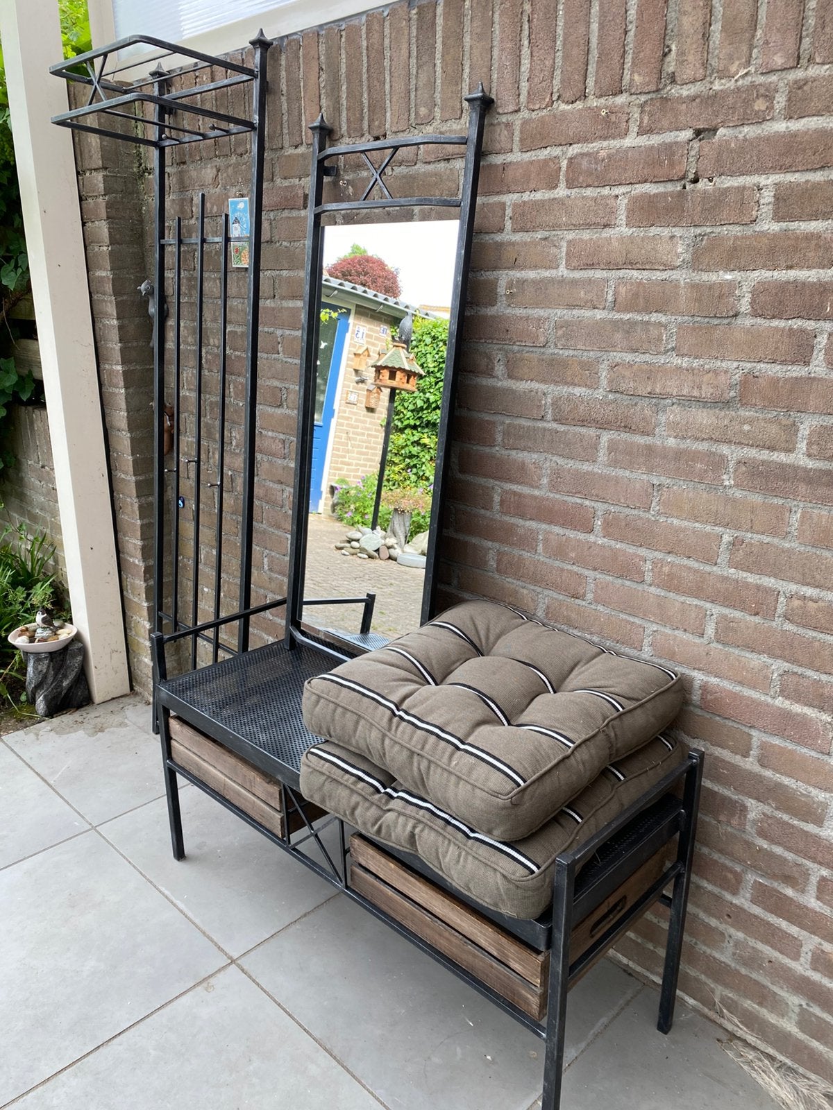 Gang / hal industrieel kapstok spiegel bankje set, Zo goed als nieuw, Minder dan 100 cm, Metaal, Ophalen